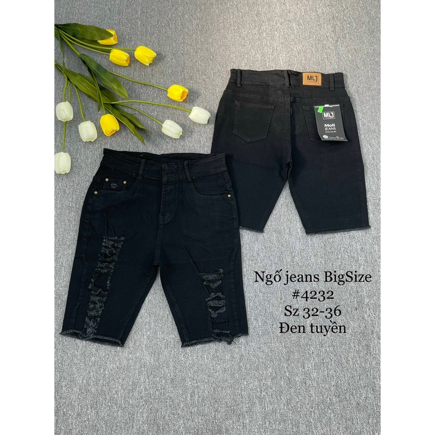 [Bigsize] Quần Jean Lửng Gối Nữ Hàng Co Giãn Mạnh Kiểu Rách Màu Đen