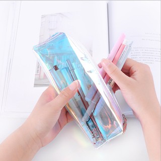 Hộp bút Bóp viết Hologram Trong Suốt Khóa Tua Rua Xinh Xắn