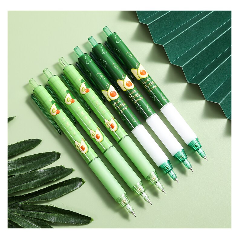 Bộ 2 bút chì bấm ngòi 0.5mm họa tiết quả bơ đáng yêu và 2 hộp ngòi chì tiện lợi