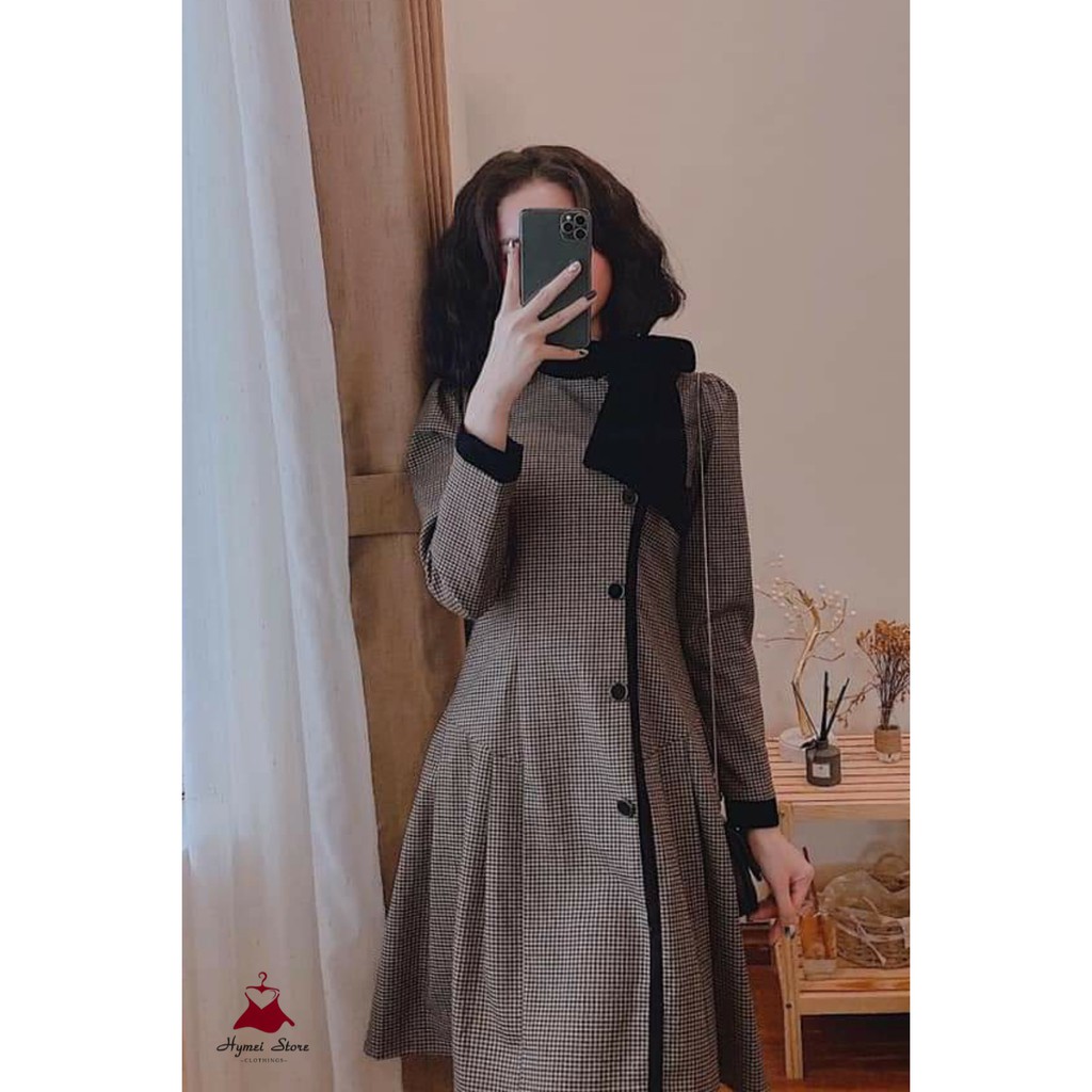 Váy Xòe Kẻ Caro Viền Nơ Nhung