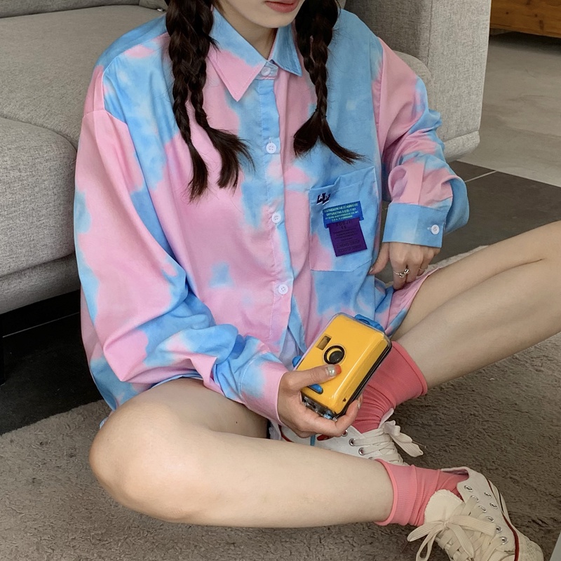 SUXI Áo Sơ Mi Tay Dài Dáng Rộng Vải Mỏng Màu Nhuộm Dễ Phối Đồ Thời Trang Xuân Thu Cho Nữ