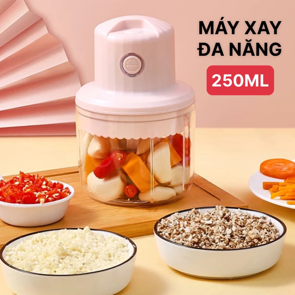 [SIÊU NHANH] MÁY XAY TỎI ỚT GỪNG XẢ THỊT CÁ RAU CỦ SIÊU NHỎ SẠC USB CAO CẤP 250ML - DỤNG CỤ DẬP NHUYỄN TỎI ỚT LƯỠI INOX