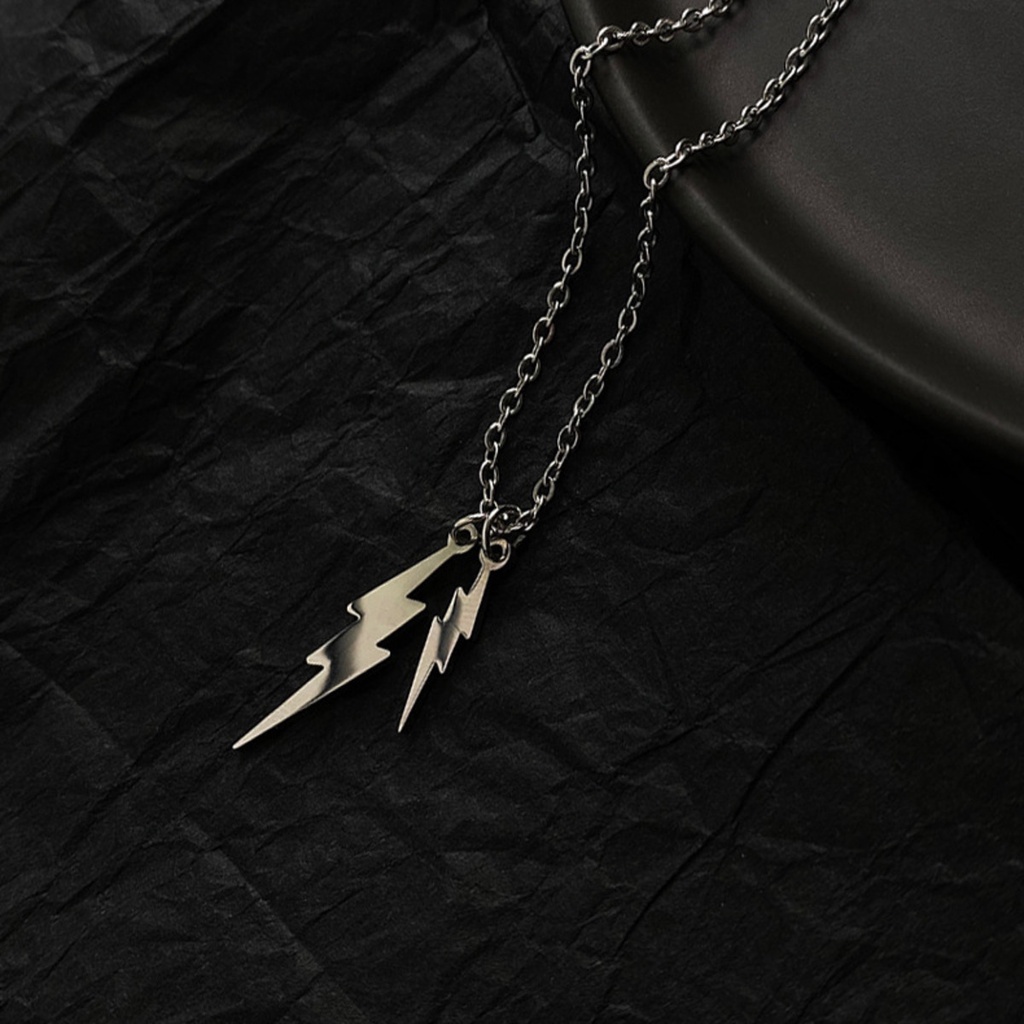 Vòng cổ Thép Titan Mặt Hình Tia Chớp Đơn Giản Phong Cách Hip Hop Đường Phố