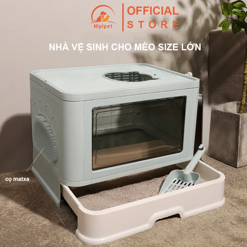 Nhà vệ sinh cho mèo size lớn Hipipet khép kín hông cọ matxa 2 cửa nhựa pp cao cấp tháo rời rửa sạch dễ dàng