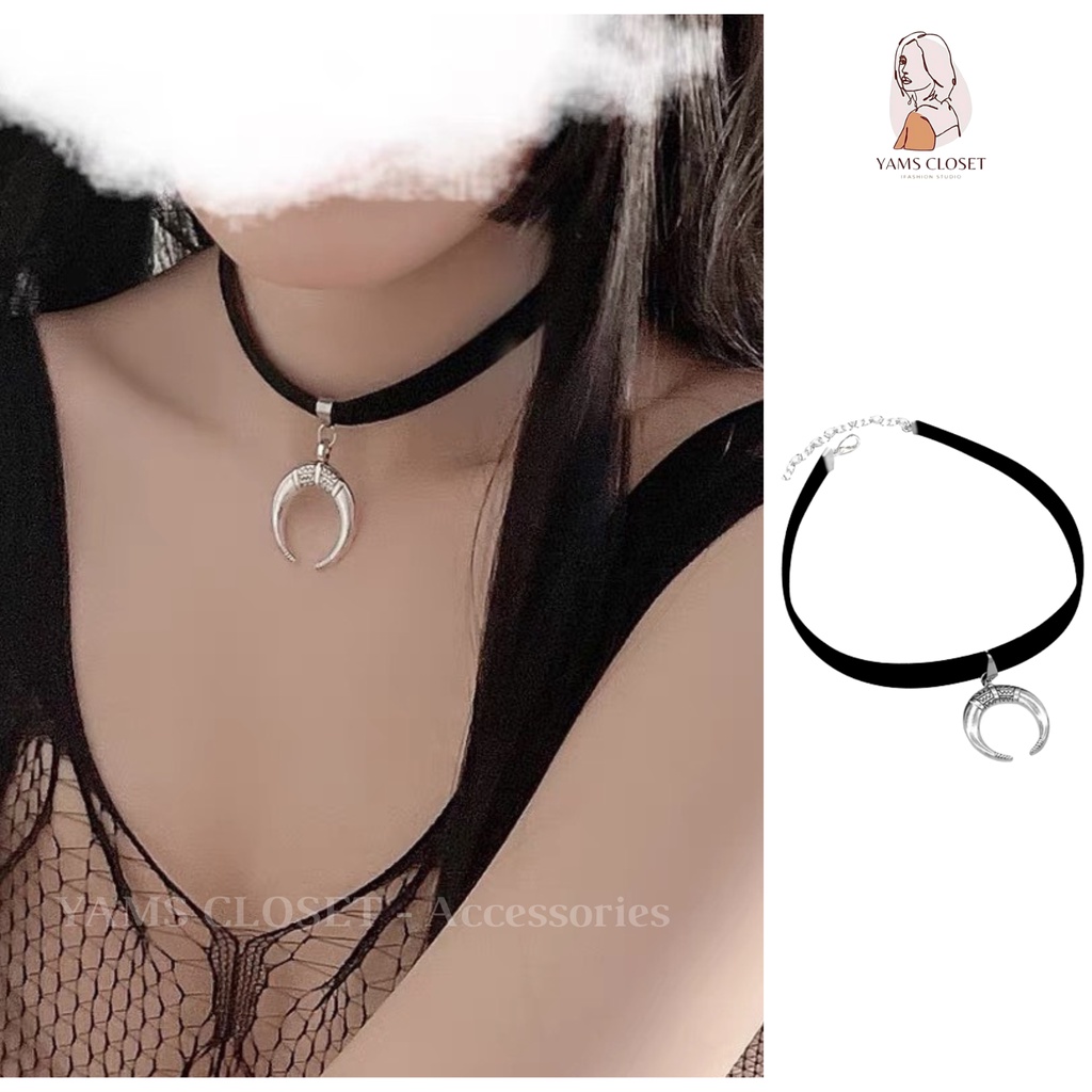 Choker vòng cổ nữ màu đen basic hình vầng trăng khuyết đơn giản cá tính