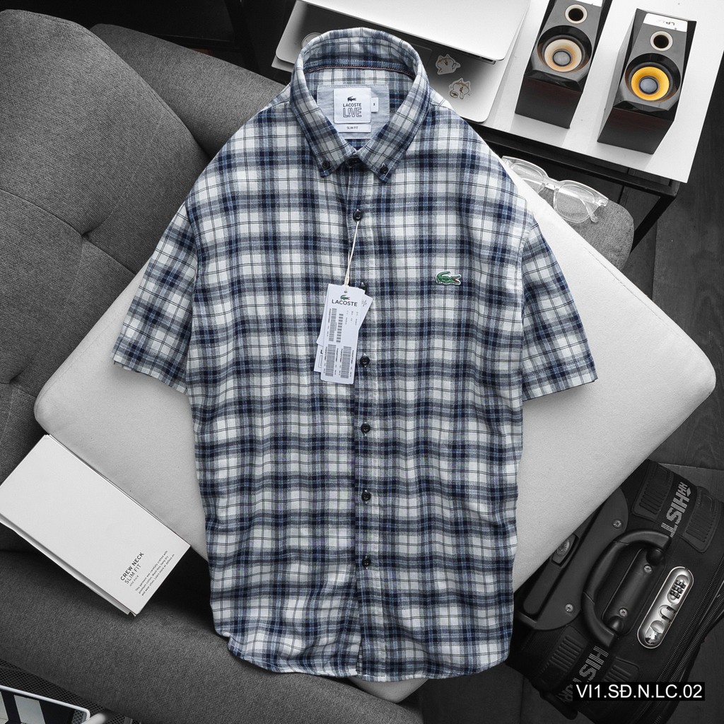 Aó sơ mi cộc tay nam Lacoste hàng VNXK cotton cao cấp thoáng mát, thấm hút,form slim fit | BigBuy360 - bigbuy360.vn