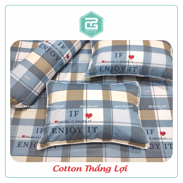 Bộ ga gối Thắng Lợi {4 món}100% Cotton chuẩn logo họa tiết Sọc
