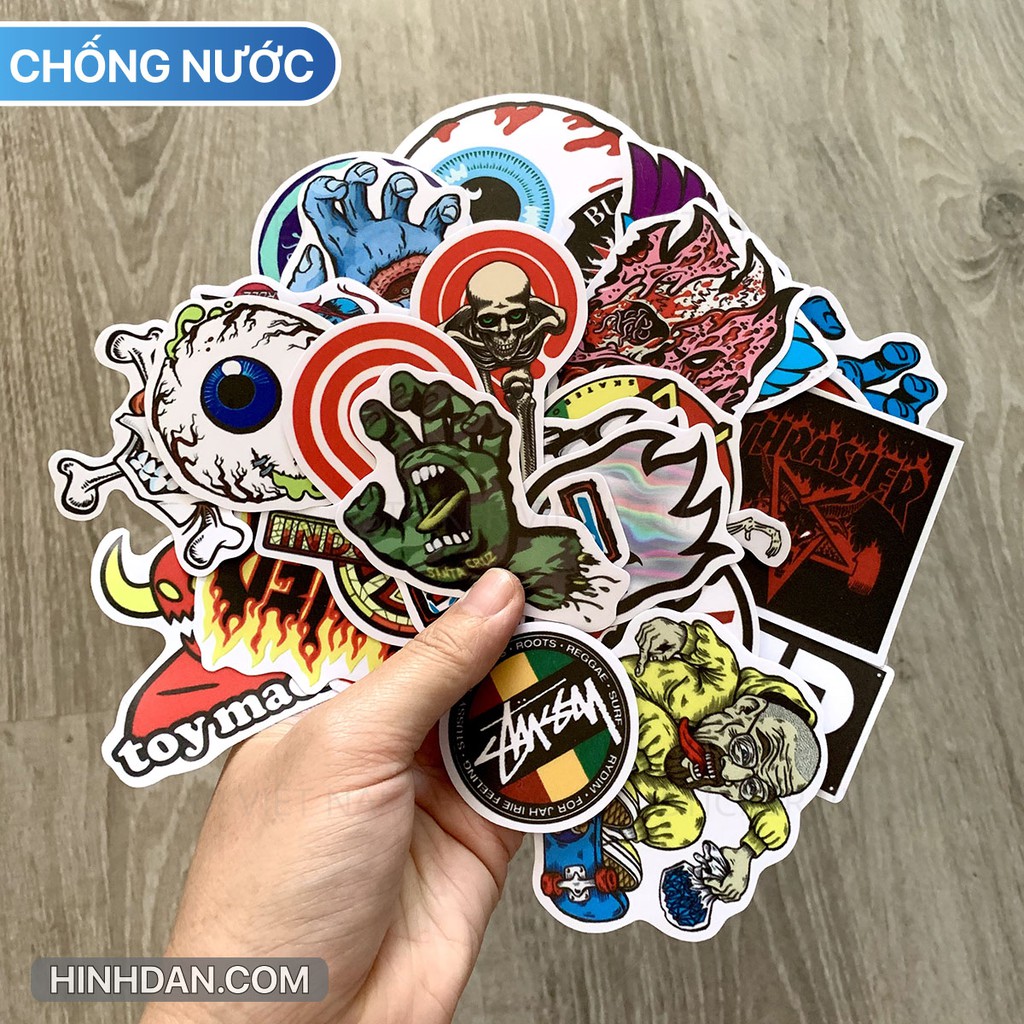 Sticker VÁN TRƯỢT Skateboard SIÊU CHỐNG NƯỚC dán trang trí nón bảo hiểm, laptop, vali, đàn guitar