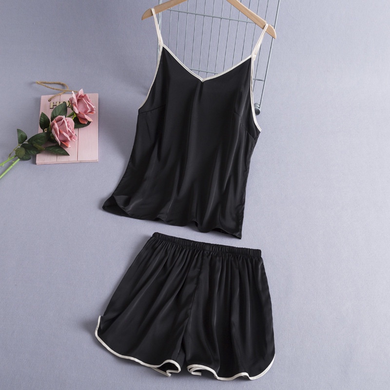 Bộ đồ ngủ giả lụa hai mảnh thiết kế đơn giản thoải mái cho nữ