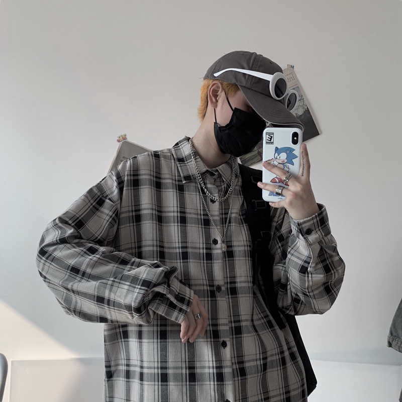 Áo sơ mi kẻ sọc ca rô dáng rộng phong cách Harajuku vintage 126063 | BigBuy360 - bigbuy360.vn