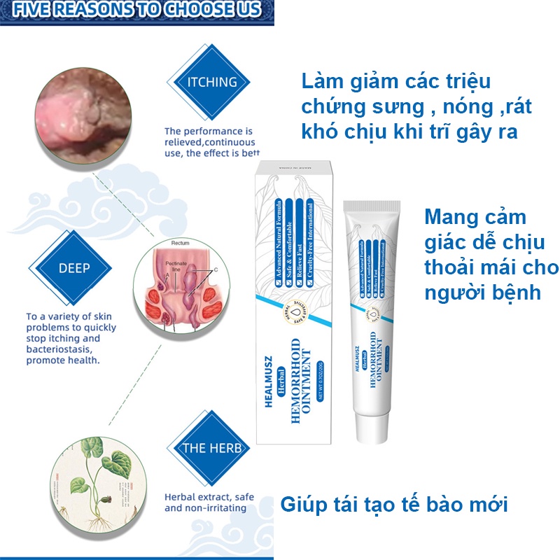Kem Bôi Trĩ thảo dược HEALMUSZ herbal  xuất Mỹ Kháng Khuẩn Giảm Ngứa, Đau Rát, Xoa Dịu Trĩ Gây ra