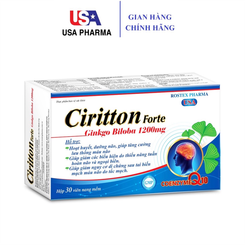Hoạt huyết dưỡng não Ciritton Ginkgo Biloba 1200mg - 30 viên [Ciritton Forte]