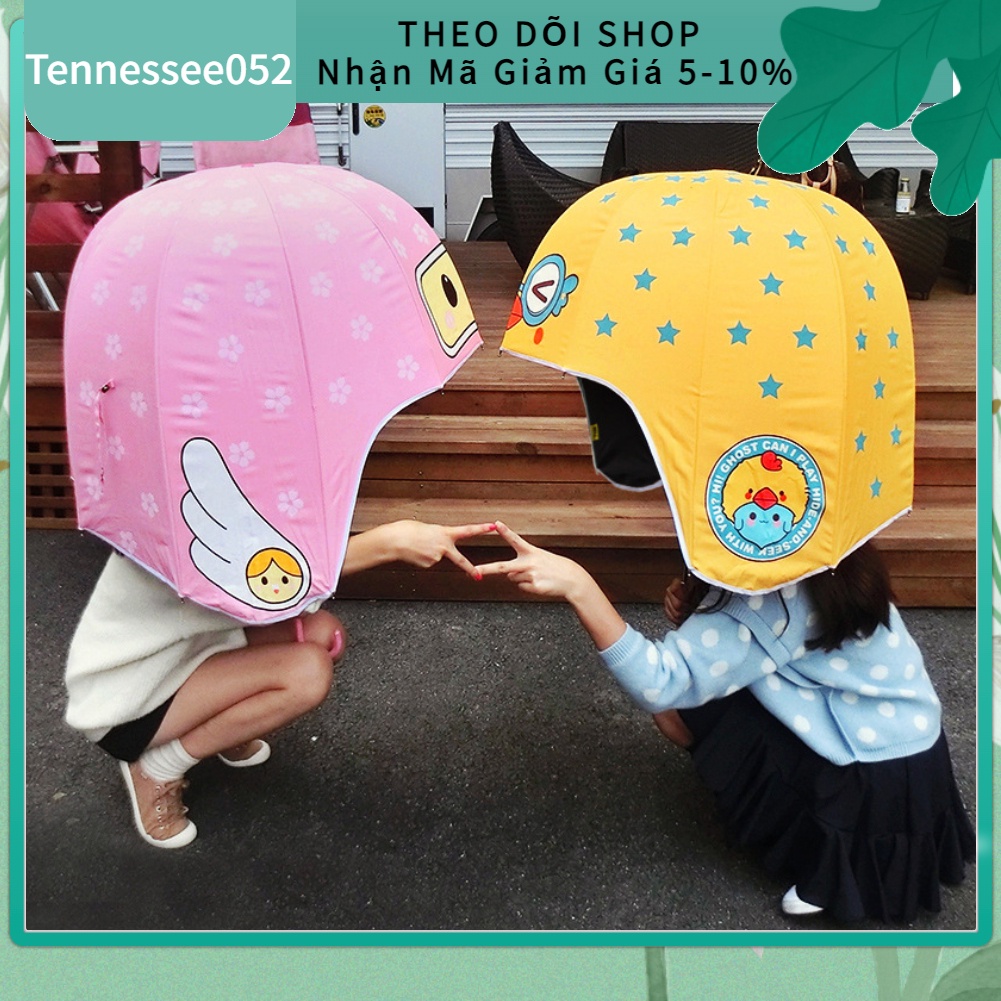 [Hàng Sẵn] Ô che mưa nắng Hình Mũ bảo hiểm Hoạt hình dễ thương Chống tia UV Tay cầm dài【Tennessee052】