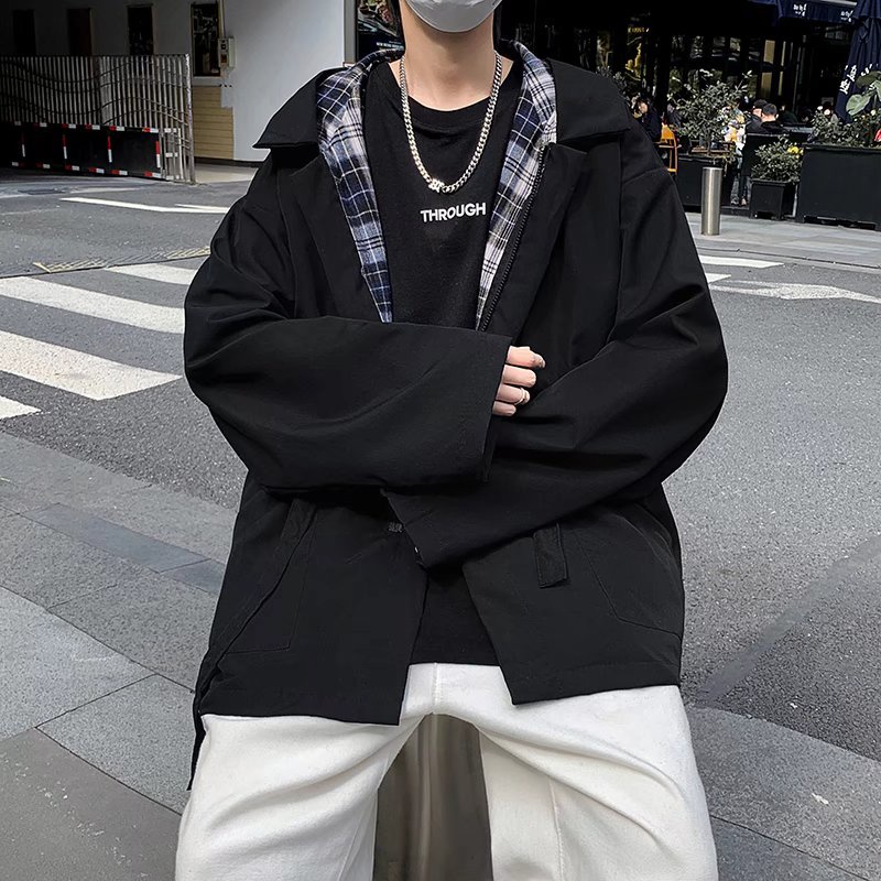 Áo Khoác Gió Dáng Rộng Có Mũ Trùm Kiểu Hồng Kông Đường Phố Cá Tính Cho Nam Cỡ M-3XL