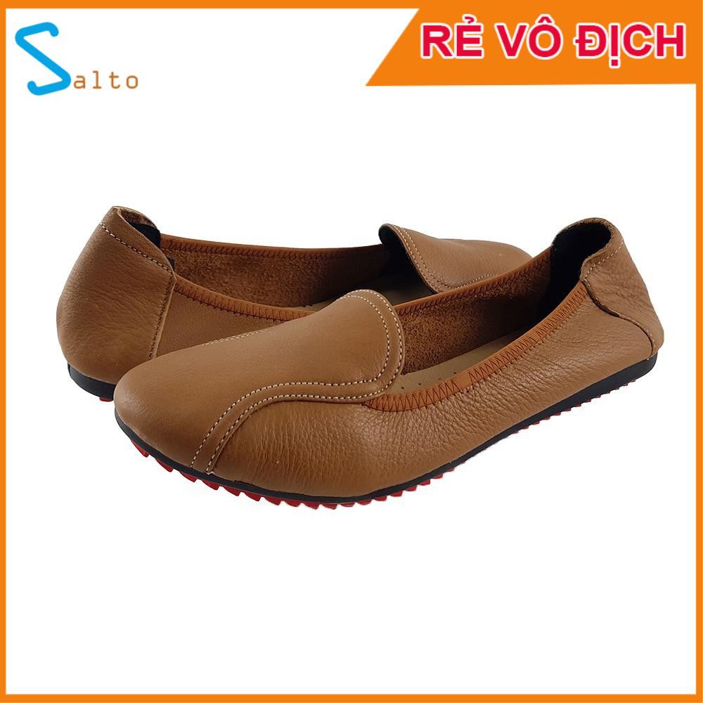 Giày Đế Bằng Giày Búp Bê Nữ Da Bò Thật Mềm Mại Evelynv GB0916 (Nâu)