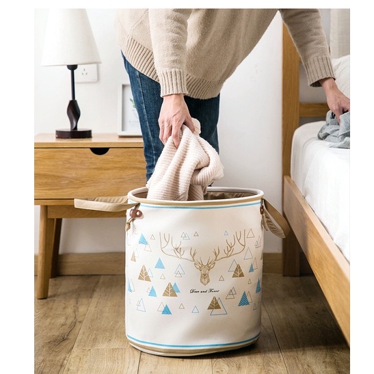 Giỏ vải Oxford đựng quần áo đa năng gấp gọn phong cách Châu Âu họa tiết hoạt hình