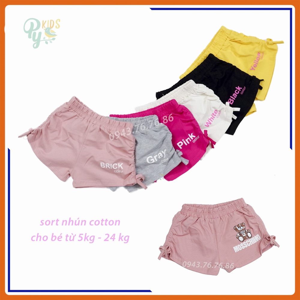 Quần sort cotton cho bé gái từ 5-25kg, nhún 2 bên phối hình mẫu mới