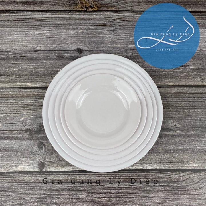 Dĩa nhựa melamine trắng tròn cao cấp, an toàn cho gia đình