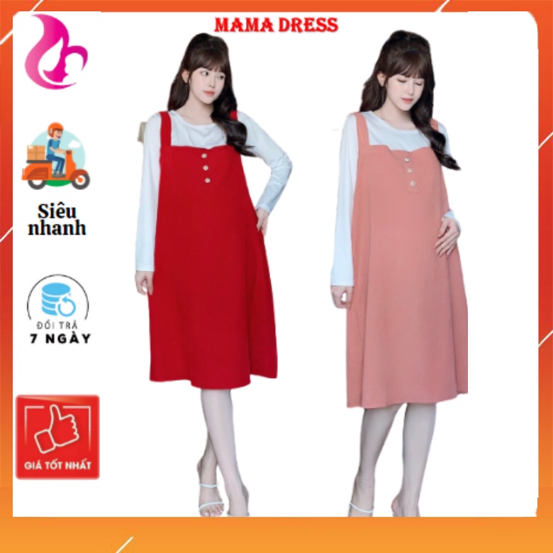 Set yếm bầu thu đông chất nhung tăm đẹp giá rẻ Đầm bầu thu công sở cho mẹ bầu và sau sinh V49