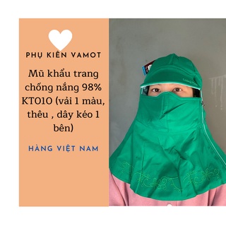 Khẩu trang nón Duy Ngọc chất liệu cotton màu thêu viền dây kéo 1 bên đội với mũ bảo hiểm