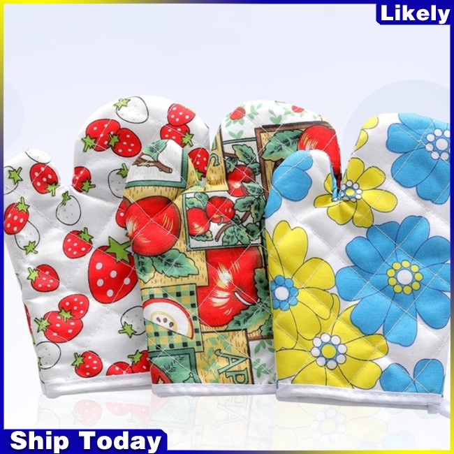 Set 2 găng tay cách nhiệt bằng polyester cotton dày dặn dùng cho lò vi sóng