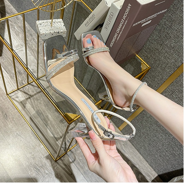 Giày sandal cao gót LNS35 mũi vuông, gót trong phối quai dây mảnh cao 7cm