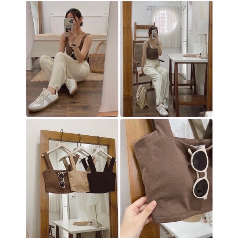 Áo Croptop Hai Dây Bản To Có Mút Ngực Siêu Co Dãn