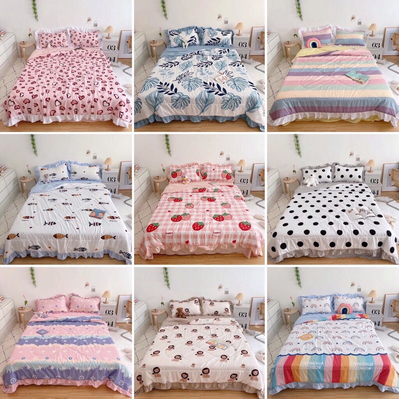 Bộ chăn ga gối cotton ❤️ Cotton đũi bèo bộ chăn mền lót bông đủ màu đủ size ga Hàn Quốc miễn phí bo chun drap ga giường