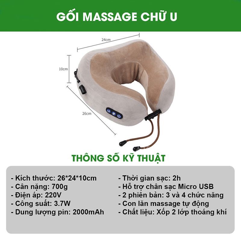 Máy massage cổ vai gáy chữ U ,máy mát xa cổ vai gáy kiêm gối ngủ tiện lợi, gối massa cao cấp - bảo hành 12 tháng