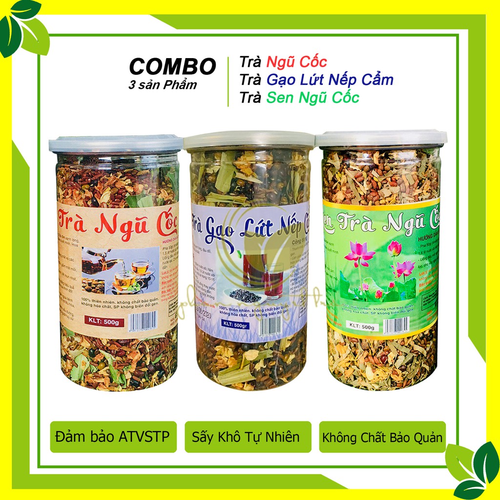 [COMBO 3 SP] Trà ngũ cốc - Trà gạo lứt nếp cẩm - Trà sen ngũ cốc 🍃 Hộp 500G -  thanh lọc cơ thể, thải độc🍃( Tặng 1 cốc )