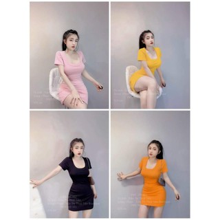 Đầm 2 dây xòe thun gân