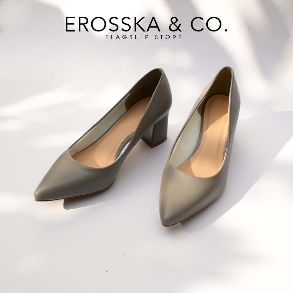 Mặc gì đẹp: Êm ái với [Mã FAMARAL1 giảm 10K đơn từ 50K] Giày cao gót Erosska mũi nhọn kiểu dáng cơ bản cao 5cm màu xám _ EP011