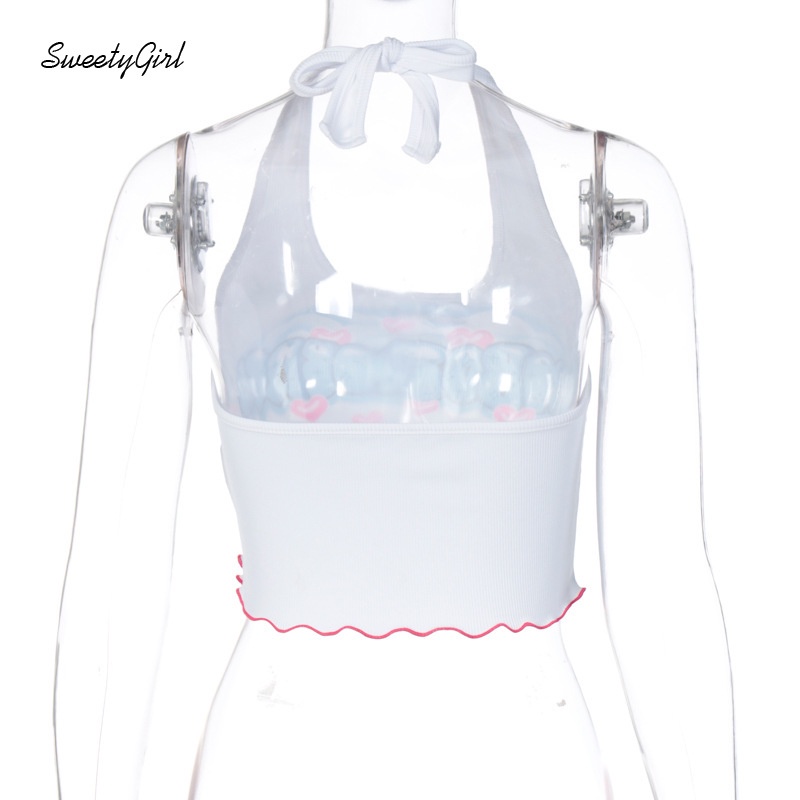 Áo Tank Top Cổ Tròn Ôm Dáng In Họa Tiết Hoạt Hình / Trái Tim Xinh Xắn Cho Nữ