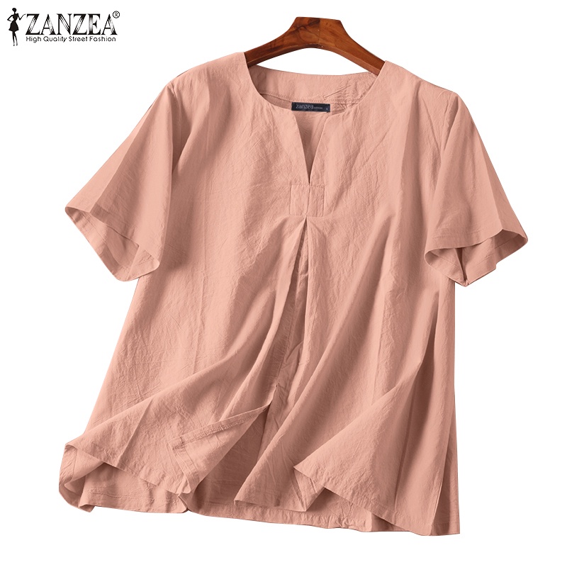 Zanzea Áo Kiểu Tay Ngắn Cổ Tròn Dáng Rộng Thời Trang Đi Biển Xinh Xắn Cho Nữ