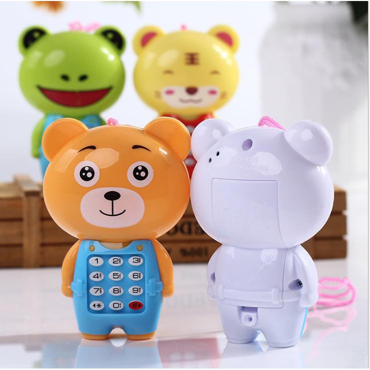Điện thoại đồ chơi trẻ em thông minh có đèn, có nhạc hình gấu con đáng yêu cho bé