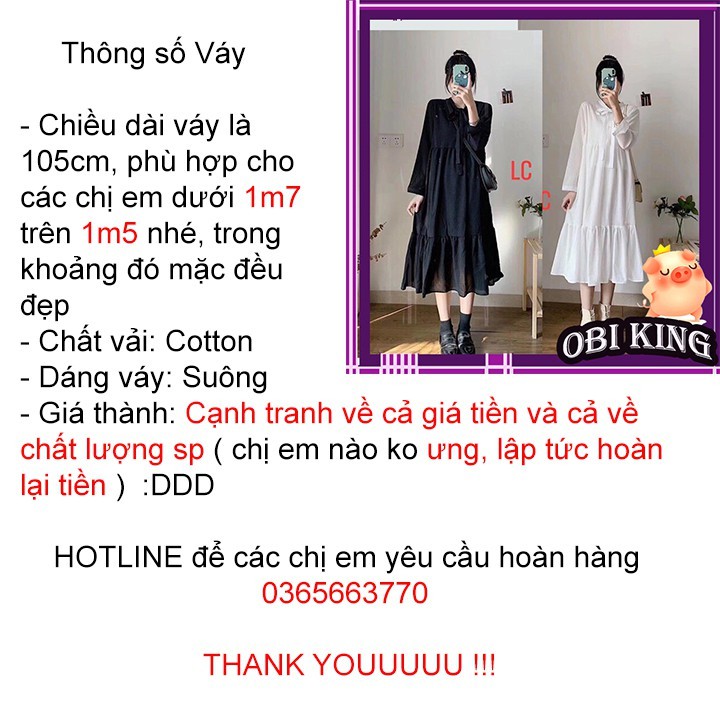 [ V09] Đầm nữ ⚡SALE LỖ LẤY ĐÁNH⚡ Váy Babydoll cổ nơ dáng suông dài màu đen trắng OBIKING