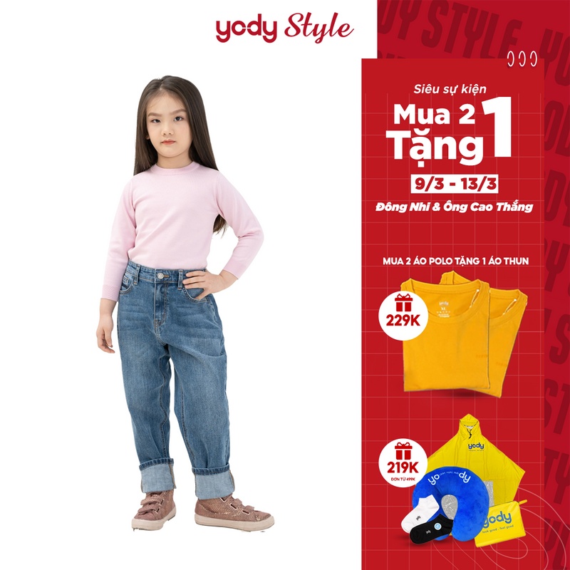 Quần jean kid YODY  thêu 3 vạch túi sau thời trang cho bé - QJK5011