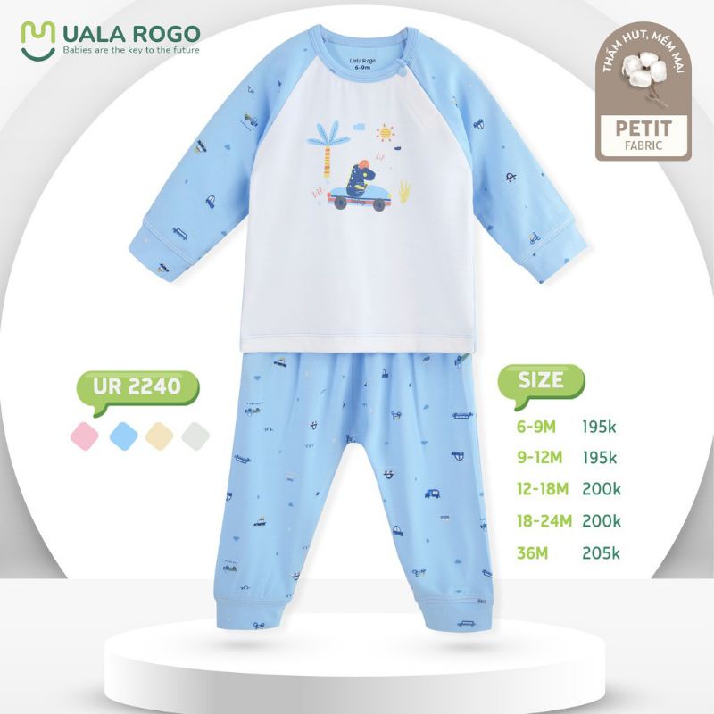 Bộ QA Uala Rogo dài tay cài vay Petit cao cấp mềm mịn áo trơn phối tay màu họa tiết giao thông UR 2240