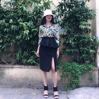 (Eo từ 60-78cm) CHÂN VÁY PEPLUM XẺ TRƯỚC FREESIZE