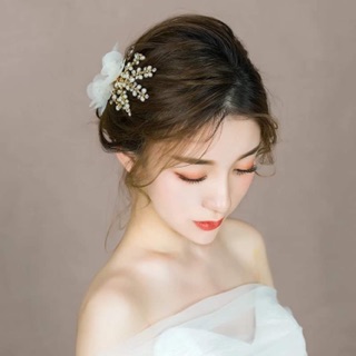[Phụ kiện tóc] Kẹp hoa voan phối đá màu trắng - MS135