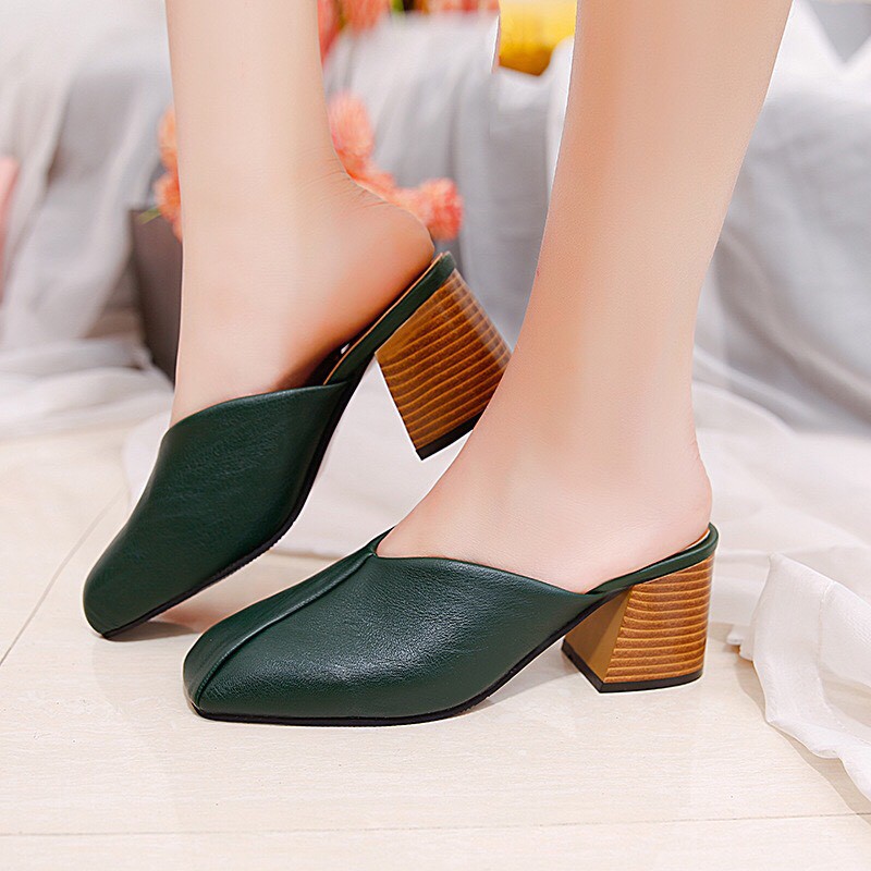 [giá sỉ ] Sục da nữ - mũi vuông, đế cao 5p, da mềm hàng quảng châu cao cấp