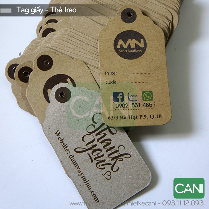 500c Tag giấy kraft treo quần áo In theo yêu cầu Tem nhãn giấy craf CANI