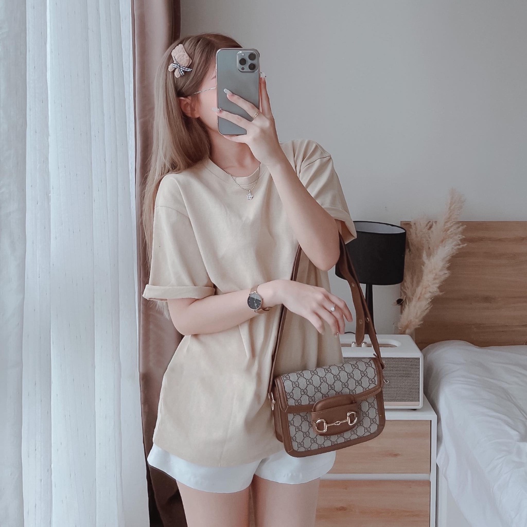 Áo Thun Trơn Nữ Nhiều  - Áo Thun Trơn Cổ Tròn Tay Lỡ , Chất Cotton Khô Đẹp Giặt Không Xù Nhão Vải