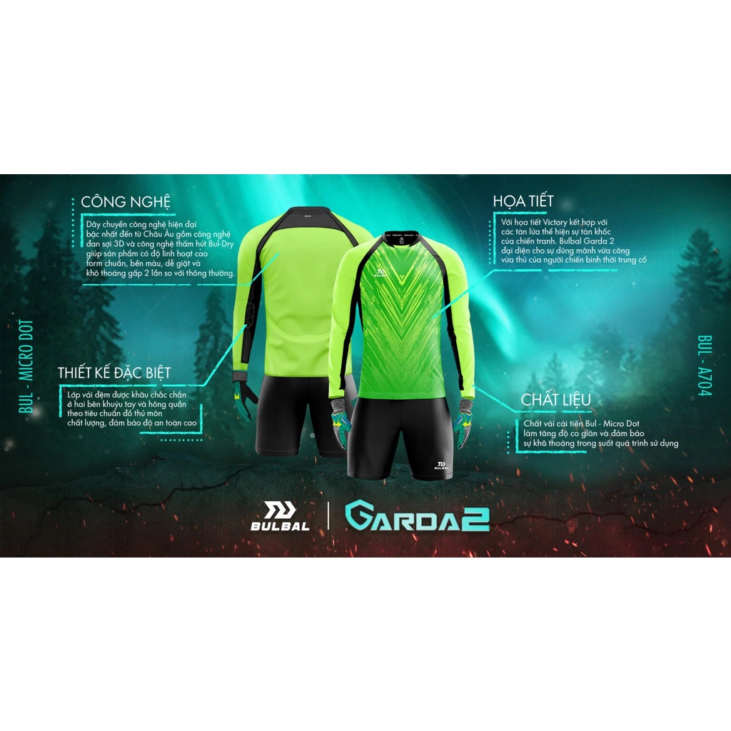 Quần áo thủ môn có đệm tay dài, bộ đồ đá banh BULBAL GARDA 2 A704 mẫu mới - Dungcusport