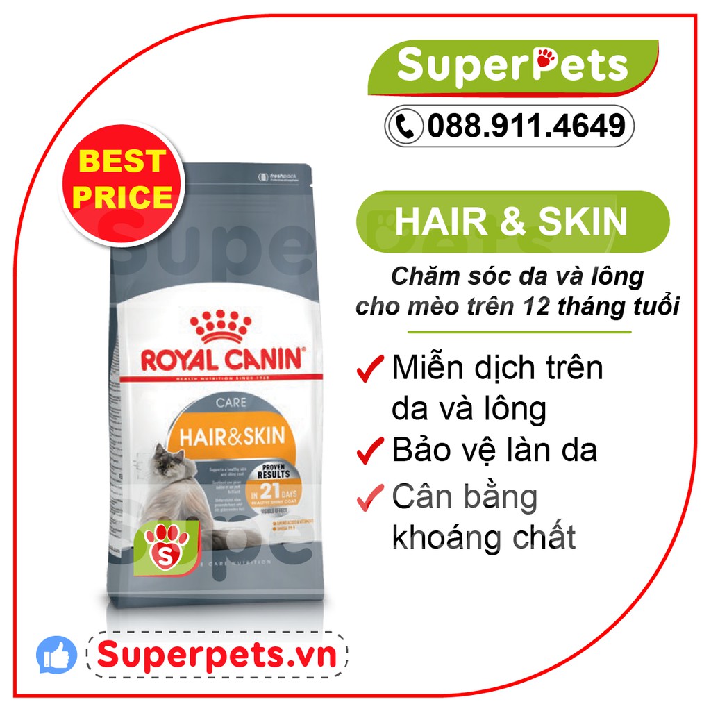 Hạt Royal Canin HAIRBALL HAIRSKIN Ngừa Búi Lông Và Đẹp Lông Da Cho Mèo Nhập Pháp