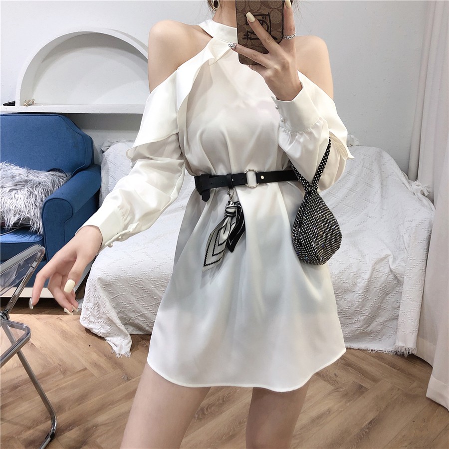 Váy trễ vai đầm sơ mi cổ yếm sang chảnh Đ500