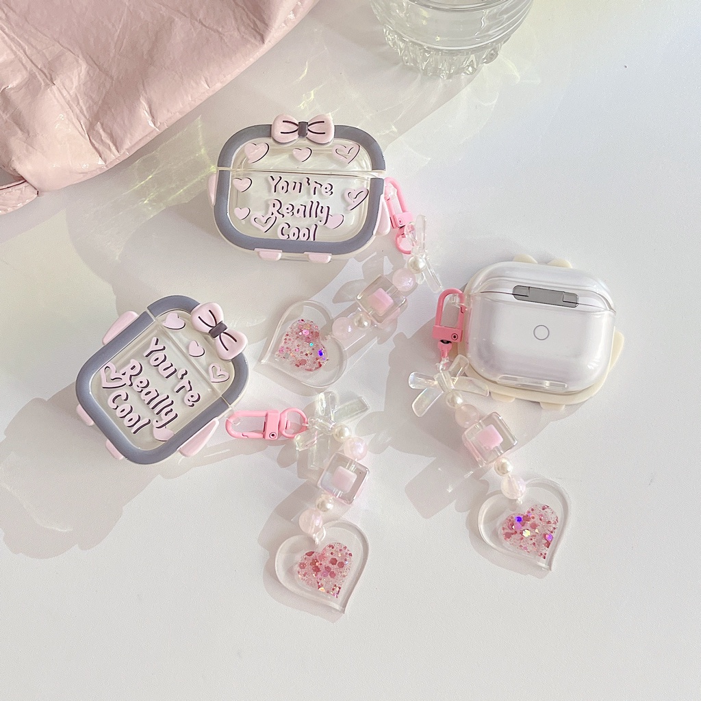 Vỏ Bảo Vệ Hộp Sạc Tai Nghe Bluetooth AirPods 1 2 pro gen3 2021 Bằng Silicon Tpu Mềm Trong Suốt Đính Nơ 3D Màu Xám Đơn Giản