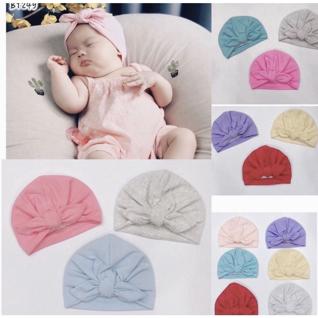 Mũ kiểu băng đô tuban nhung co giãn thắt nơ xinh xắn đáng yêu dành cho bé TB003