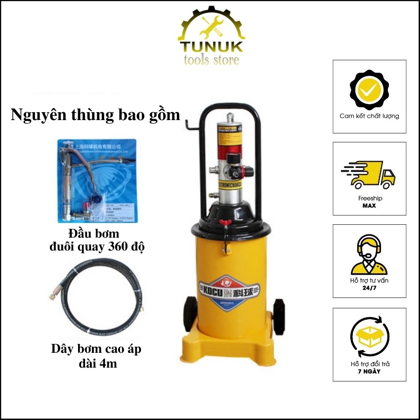 Máy bơm mỡ khí nén GZ-8 TUNUK,  binh bơm mỡ hơi 12L kocu