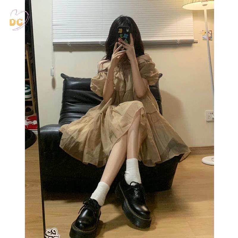 Váy babydoll Đầm Búp Bê Tay Phồng Thiết Kế Lệch Tà Dễ Thương